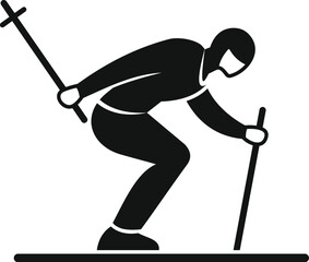 Poster - cross country skier using poles propelling himself forward during winter sports competition