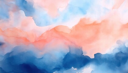 Wall Mural - soft watercolor background with waves of blue and peach hues, ideal for artistic projects.