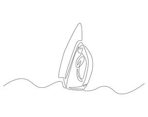 Continuous one line drawing of iron. One line drawing illustration of modern iron laundry. Home appliances concept single line. Editable outline