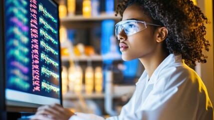 Aufkleber - Female Scientist Analyzing Code on Computer Monitor
