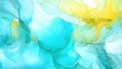 Wall Mural - Abstract colorful design with flowing shapes in shades of blue and yellow on a white background.