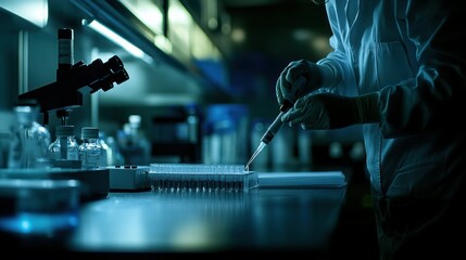 Poster - Scientist in a Lab Using a Pipette to Dispense Liquid Into Test Tubes