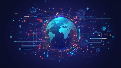 Wall Mural - global connection in 3d: a digital illustration of earth with a network of light and data