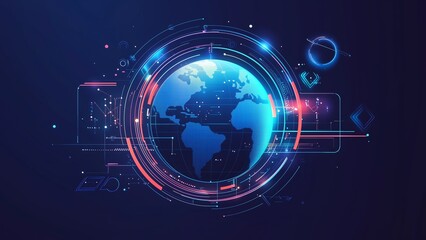 Wall Mural - global connection in 3d: a digital illustration of earth with a network of light and data
