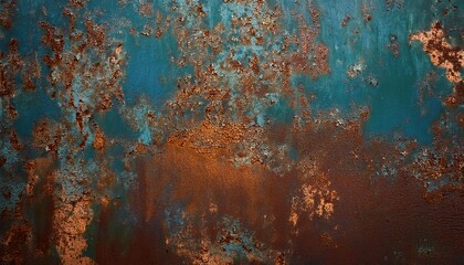 Textured Weathered Rust and Peeling Paint on Steel Surface. Abstract Background with Corrosion Patterns and Vintage Decay. Ideal for Industrial Design and Creative Texture Overlays