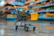 © Sunshine - Shopping cart full of food items is shown in a store