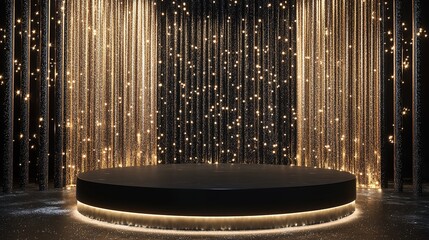 Poster - Podium stage Gold black display for award or products with background glitter lighting
