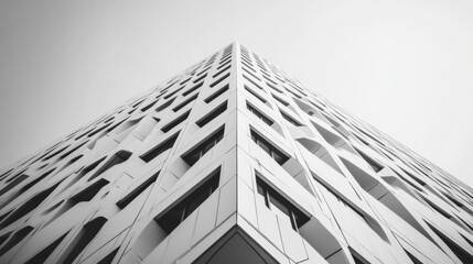 Poster - A tall building with a white facade and a black and white color scheme