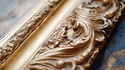 intricate antique gold frame showcasing ornate carvings, a classic representation of art history, reflecting elegance and timeless beauty