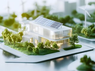 Poster - Modern Eco-Friendly House with Solar Panels and Garden