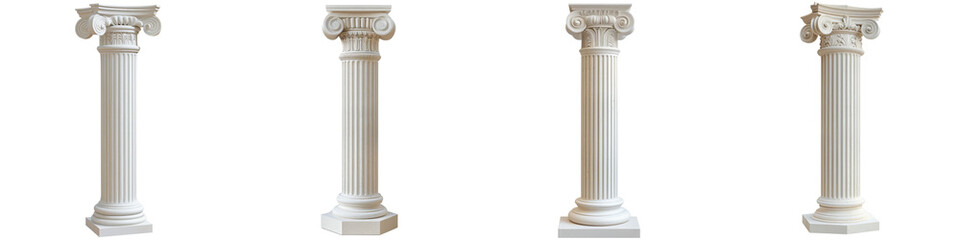collection of greek columns isolated on white or transparent background