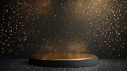 Poster - Podium stage Gold black display for award or products with background glitter lighting
