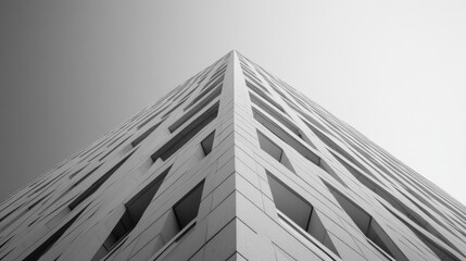 Poster - A tall building with a corner that is cut off