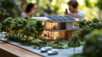 Aufkleber - Modern Eco-Friendly House Model with Solar Panels