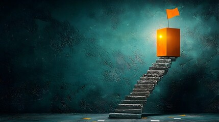 Poster - a surreal staircase leading upwards to a glowing ballot box placed on a pedestal symbolizing the jou