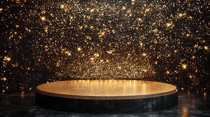 Poster - Podium stage Gold black display for award or products with background glitter lighting
