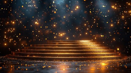 Poster - Podium stage Gold black display for award or products with background glitter lighting
