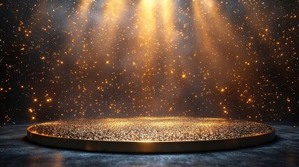 Poster - Podium stage Gold black display for award or products with background glitter lighting
