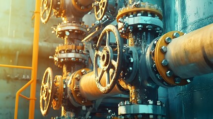 Poster - Complex oil pipeline junction with intricate valve systems and interconnected energy infrastructure