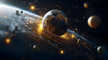 Aufkleber - Cosmic Disruption Magnets Pulling Stars Toward Earth Symbolizing the Disruption of Cosmic Alignments in a Captivating Futuristic and Sci Fi Inspired Digital Art Composition