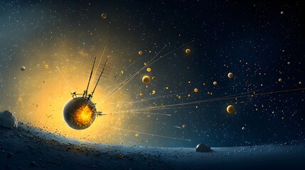 Poster - Dramatic cosmic explosion with bursting energy and powerful magnetic forces illustrating the consequences of a magnetic pole flip in the space universe