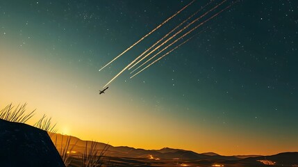 Poster - Dramatic launch of a powerful ground based missile interceptor system with contrails streaming across the evening sky in an impressive display of military technology and defense capabilities
