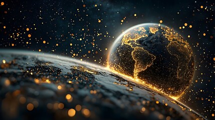 Aufkleber - Glowing Earth Poles Switching Places During Orbital Motion in Outer Space  Digital of a planet with giant luminous magnetic fields at the north and south poles