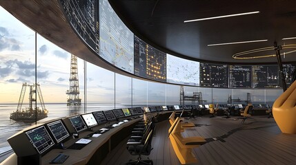 Poster - high tech control room monitoring oil company pipeline flow rates and geopositional data advanced di