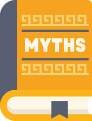Poster - yellow book cover is showing the word myths with a greek decoration, evoking ancient mythology and h