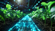 © Alina Tymofieieva - Futuristic greenhouse with illuminated rows of healthy plants thriving under advanced technology at night