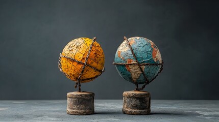 Aufkleber - Two globes with reversed magnetic poles creating an intriguing visual display of attraction and repulsion