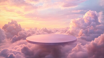 Wall Mural - empty abstract podium above the pink clouds