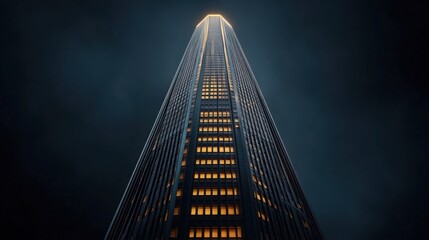 Poster - Illuminated skyscraper reaching towards the night sky a stunning architectural marvel