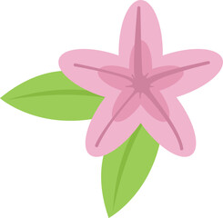 Sticker - Simple icon of a pink flower with five petals blooming with green leaves