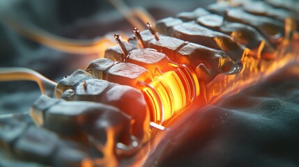Poster - A close-up image of a metal coil that is glowing orange-hot. The coil is surrounded by a cool, gray metal structure.