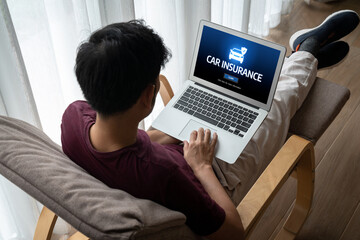 Poster - car insurance online website on computer screen for insure your car damage snugly