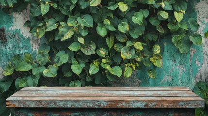 3d empty stone podium with green levaes and plants