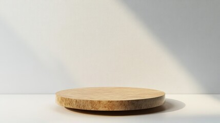Wall Mural - super minimalistic wooden podium for products against white background