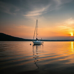 a sail boat in the sea yacht in a lake sunset view scenic lakeview