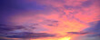 © aFotostock - Banner purple sky sunrise dramatic beautiful landscape view. Dawn sky violet pink gold dusk time cloudscape with sunlight. Panorama Dramatic vibrant sunset scenic landscape nature with copy space