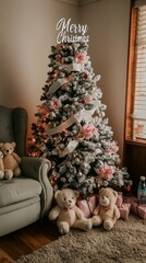 Poster - A large Christmas tree with a Merry Christmas sign on top