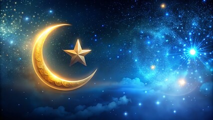 night sky ramadan background with crescent moon islamic background