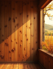 Aufkleber - Wooden maple textures create a warm rustic ambiance in old brown light with vibrant colors against a bright landscape backdrop.