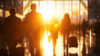 © Mahemud - Backlit business people traveling at an airport, passenger concept.