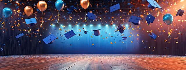 Stage background hall concert graduation conference show podium event flat. Screen background hall stage speaker design cartoon spotlight auditorium convention award debate room red curtain business