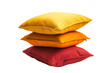 © Phuwadon - Three vibrant decorative cushions in yellow, orange, and red stacked together, adding a pop of color to any living space.