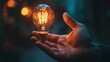 © Juan - Hand holding a glowing light bulb in a dark environment