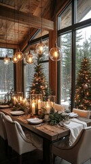 Poster - A table with a Christmas tree and candles on it