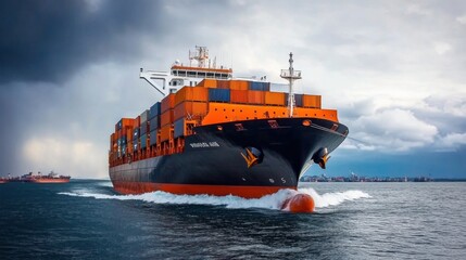 Massive Cargo Ship Transporting Goods at Sea