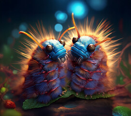 two caterpillars meeting, macro